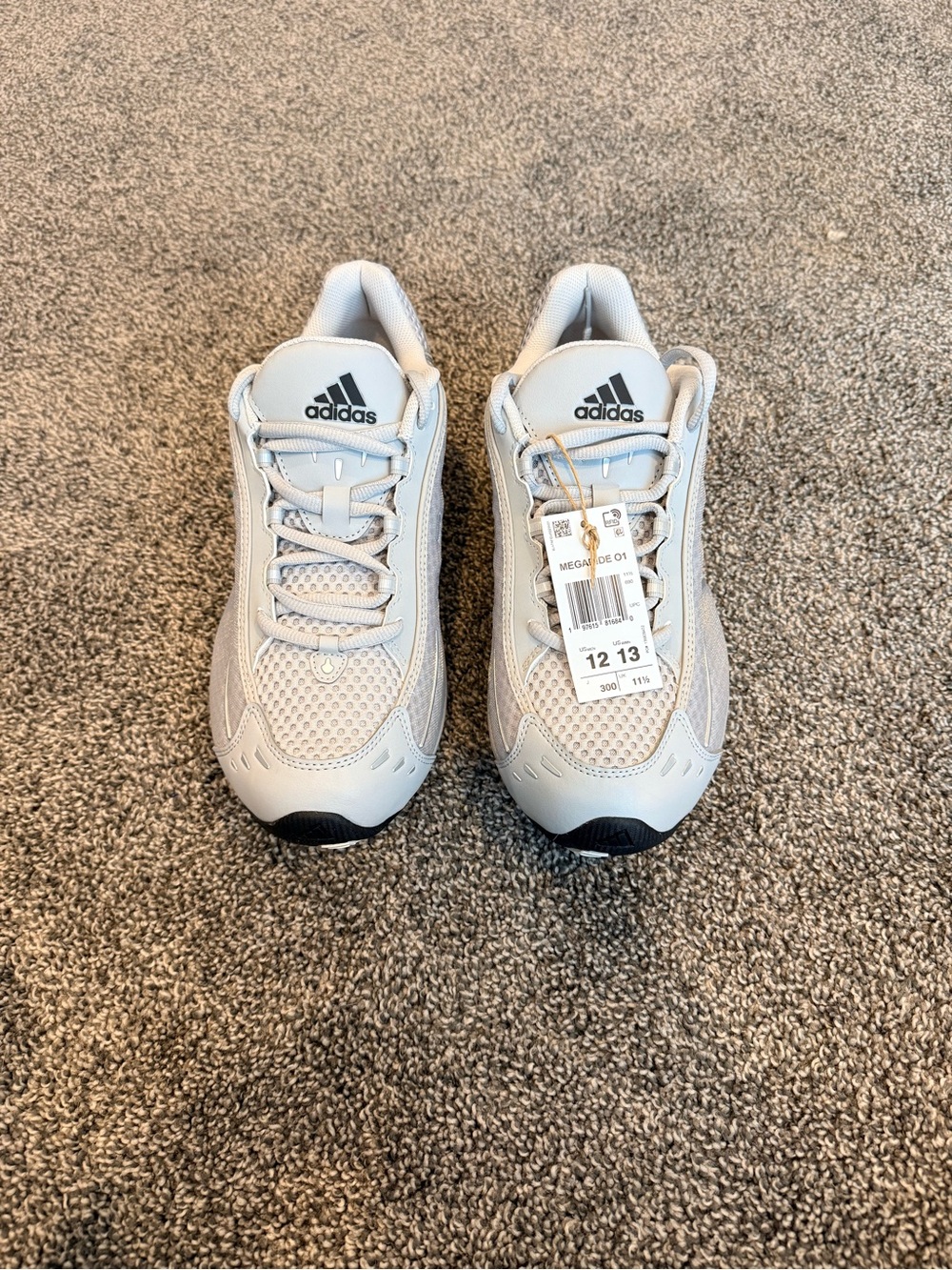 adidas Megaride 01 White and Light Gray Shock-Absorbent Running Sneakers - Picture 2 of 8
